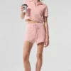 Kaschmir-High-Waist-Shorts aus flauschigem Waffelpiqué – Pink Quartz