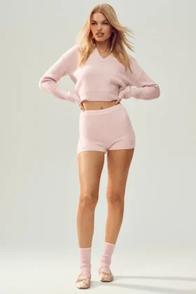 Kaschmir-High-Waist-Shorts „Embrace“ – Frosted Pink