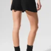 Kaschmir-High-Waist-Shorts mit flauschigem Waffelmuster – Schwarz