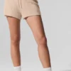 Kaschmir-High-Waist-Shorts mit Plüsch-Waffelstruktur – Macadamia Blush