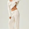 Kaschmir-Hose „Northstar“ mit High-Waist und geradem Bein – Elfenbein
