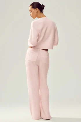 Kaschmir-Hose „Northstar“ mit High-Waist und geradem Bein – Frosted Pink