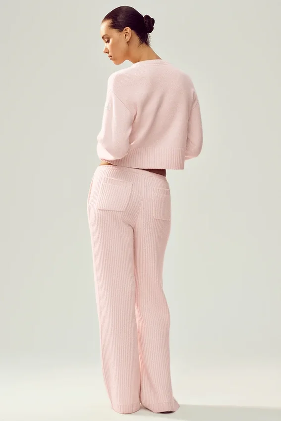 Kaschmir-Hose „Northstar“ mit High-Waist und geradem Bein – Frosted Pink