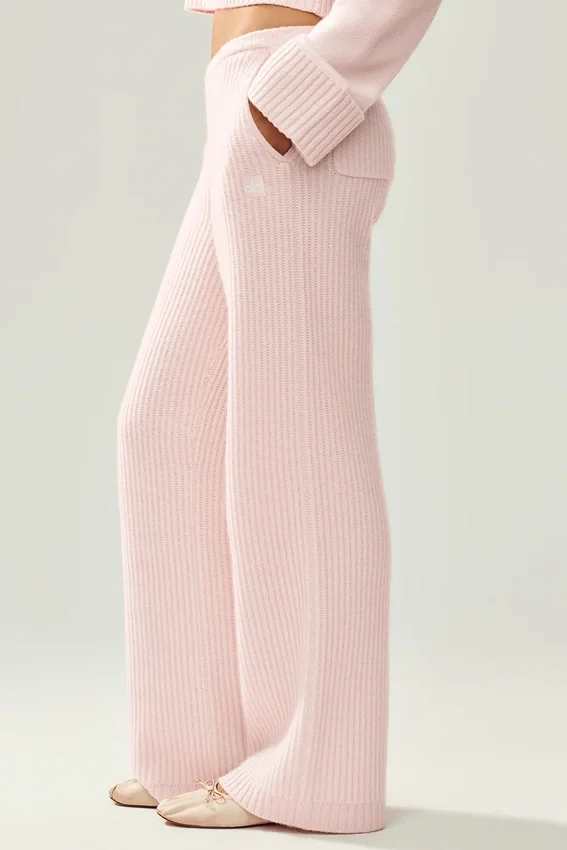 Kaschmir-Hose „Northstar“ mit High-Waist und geradem Bein – Frosted Pink