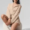 Kaschmir-Plüsch-Waffel-Hoodie mit durchgehendem Reißverschluss – Macadamia Blush