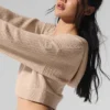Kaschmir-Plüsch-Waffel-Hoodie mit durchgehendem Reißverschluss – Macadamia Blush