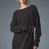 Kaschmir-Plüsch-Waffel-Kleid – Dunkelgrau meliert