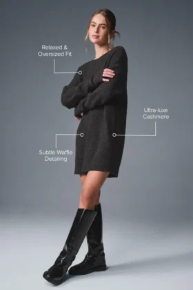 Kaschmir-Plüsch-Waffel-Kleid – Dunkelgrau meliert