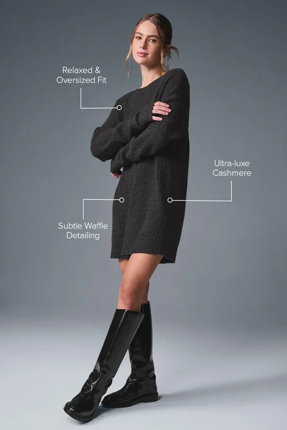 Kaschmir-Plüsch-Waffel-Kleid – Dunkelgrau meliert