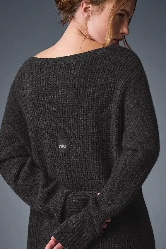 Kaschmir-Plüsch-Waffel-Kleid – Dunkelgrau meliert