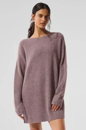 Kaschmir-Plüsch-Waffel-Kleid – Pilzgrau meliert