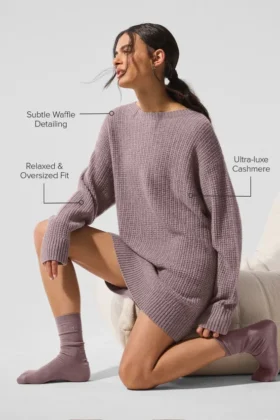Kaschmir-Plüsch-Waffel-Kleid – Pilzgrau meliert