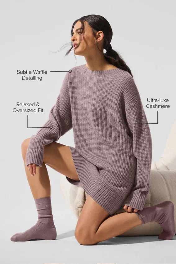 Kaschmir-Plüsch-Waffel-Kleid – Pilzgrau meliert