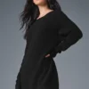 Kaschmir-Plüsch-Waffel-Kleid – Schwarz