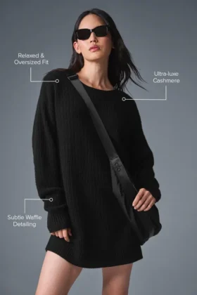 Kaschmir-Plüsch-Waffel-Kleid – Schwarz