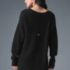 Kaschmir-Plüsch-Waffel-Kleid – Schwarz