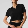 Kaschmir-Plüsch-Waffel-Polo-T-Shirt – Schwarz