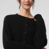 Kaschmir-Plüsch-Waffel-Strickjacke – Schwarz