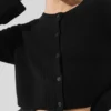 Kaschmir-Plüsch-Waffel-Strickjacke – Schwarz