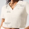 Kaschmir-Plüsch-Waffelpolo-T-Shirt – Elfenbein
