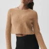 Kaschmir-Plüsch-Waffelpullover mit Langarmshirts und verkürztem Schnitt – Toasted Almond