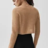 Kaschmir-Plüsch-Waffelpullover mit Langarmshirts und verkürztem Schnitt – Toasted Almond