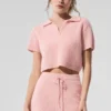 Kaschmir-Polo-Shirt mit Plüsch-Waffelstruktur – Pink Quartz