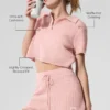 Kaschmir-Polo-Shirt mit Plüsch-Waffelstruktur – Pink Quartz