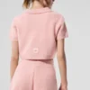 Kaschmir-Polo-Shirt mit Plüsch-Waffelstruktur – Pink Quartz