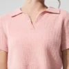Kaschmir-Polo-Shirt mit Plüsch-Waffelstruktur – Pink Quartz