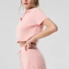 Kaschmir-Polo-Shirt mit Plüsch-Waffelstruktur – Pink Quartz