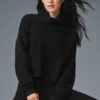 Kaschmir-Pullover mit Rollkragen und Waffelstruktur – Schwarz