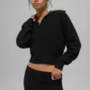 Kaschmir-Pullover mit Waffelstruktur und 1/4-Reißverschluss – Schwarz