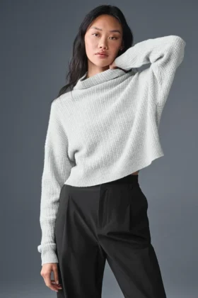 Kaschmir-Pullover mit Waffelstruktur und Rollkragen – Athletic Heather Grey