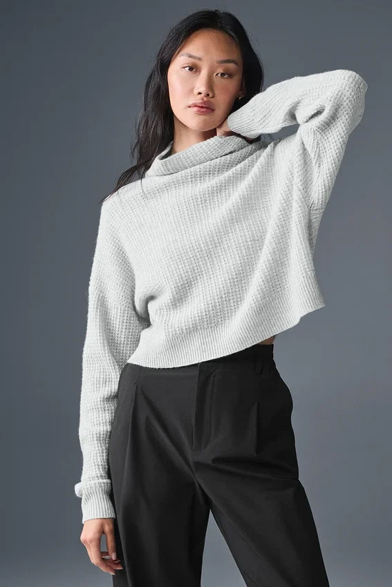 Kaschmir-Pullover mit Waffelstruktur und Rollkragen – Athletic Heather Grey