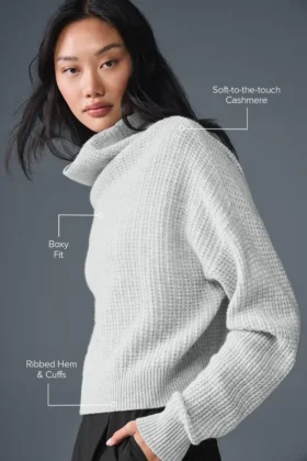 Kaschmir-Pullover mit Waffelstruktur und Rollkragen – Athletic Heather Grey