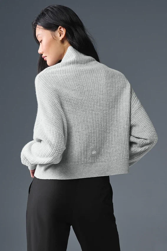Kaschmir-Pullover mit Waffelstruktur und Rollkragen – Athletic Heather Grey