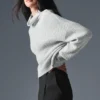 Kaschmir-Pullover mit Waffelstruktur und Rollkragen – Athletic Heather Grey