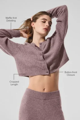 Kaschmir-Strickjacke mit Waffelstruktur – Mushroom Heather