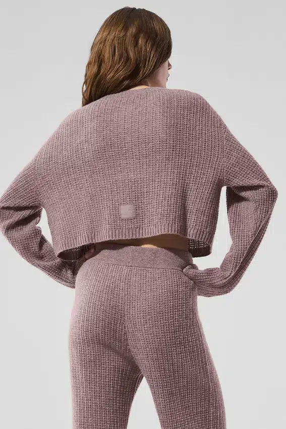 Kaschmir-Strickjacke mit Waffelstruktur – Mushroom Heather