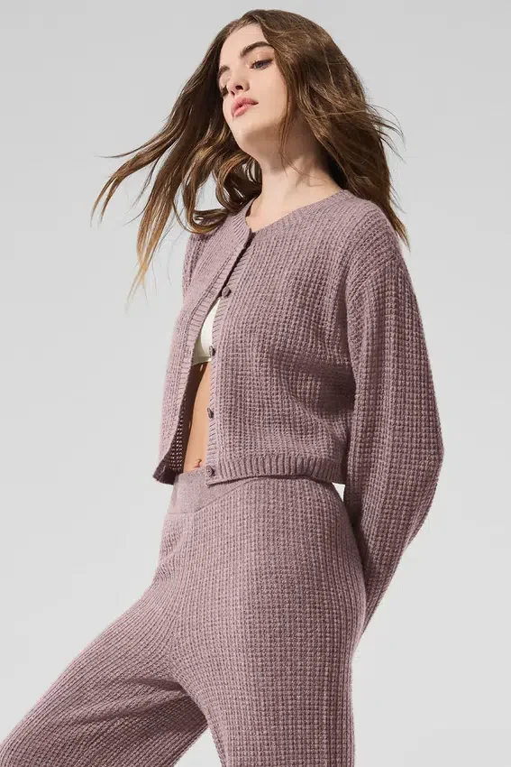 Kaschmir-Strickjacke mit Waffelstruktur – Mushroom Heather