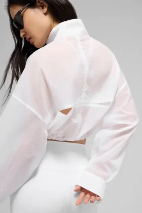 Kürzer „Aerial“-Pullover mit 1/4-Reißverschluss – Weiß