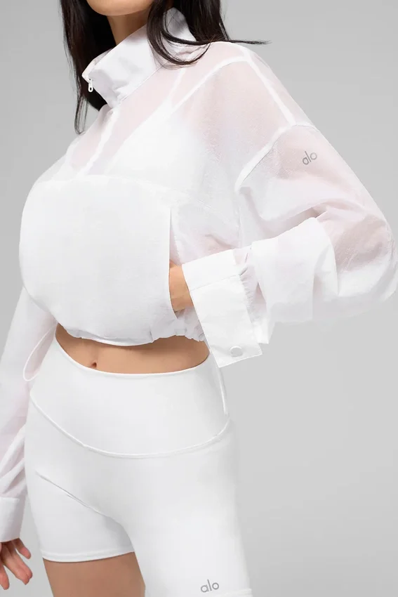 Kürzer „Aerial“-Pullover mit 1/4-Reißverschluss – Weiß