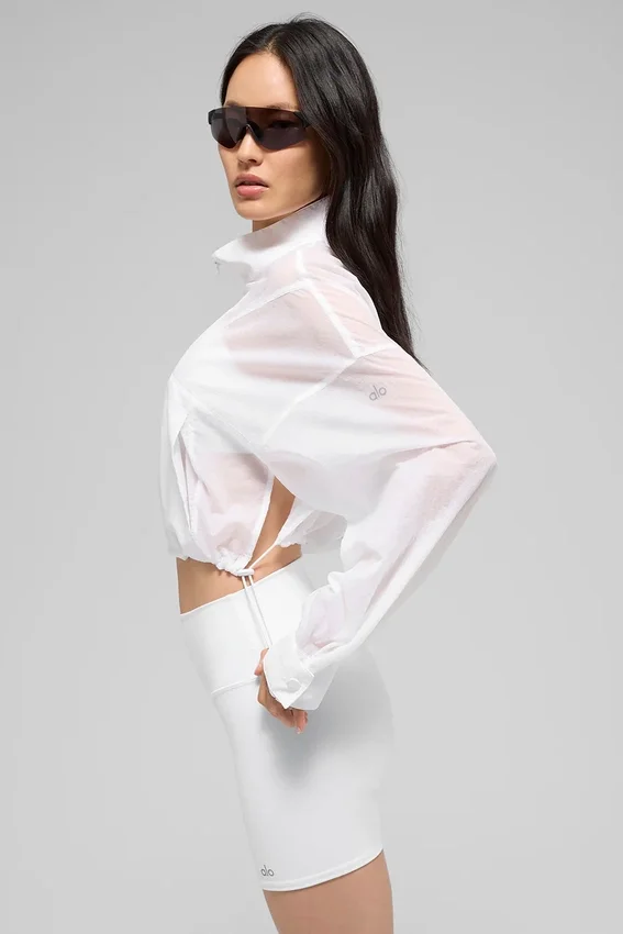 Kürzer „Aerial“-Pullover mit 1/4-Reißverschluss – Weiß