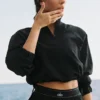 Kürzer Alumni-Pullover mit 1/4-Reißverschluss – Schwarz