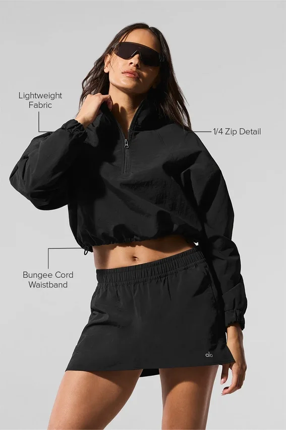 Kürzer Alumni-Pullover mit 1/4-Reißverschluss – Schwarz