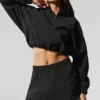 Kürzer Alumni-Pullover mit 1/4-Reißverschluss – Schwarz
