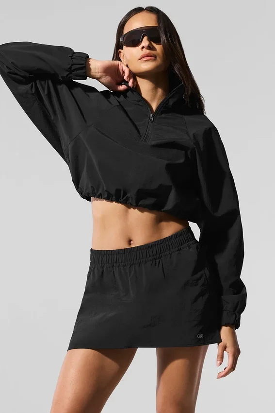 Kürzer Alumni-Pullover mit 1/4-Reißverschluss – Schwarz