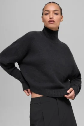 Kürzer „New Class“-Rollkragen-Pullover aus Wolle und Kaschmir – Schwarz