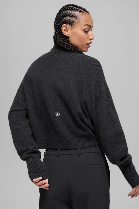 Kürzer „New Class“-Rollkragen-Pullover aus Wolle und Kaschmir – Schwarz